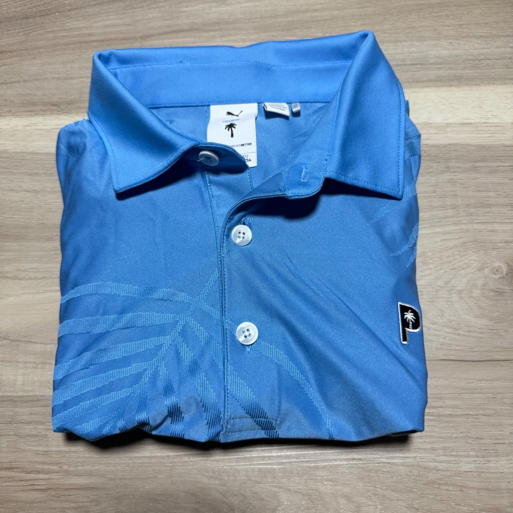Puma Golf‎ x Palm Tree Crew Polo Mens Medium Blue PTC Palm Leaf Jacquard Golf